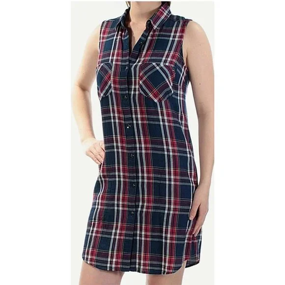 tommy hilfiger plaid shirt dress Tommy Hilfiger Womens Button Front Plaid Sleeveless Shirt Dress Size 10 NWT